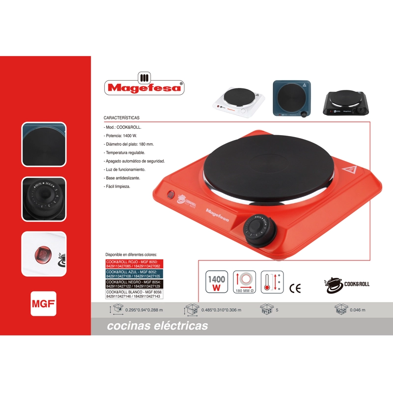COCINA ELECTRICA ENCIMERA MAGEFESA 1 PLATO 1400W ROJA - 5