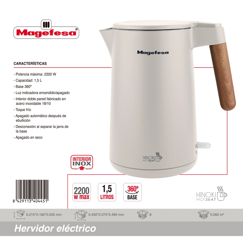 HERVIDOR ELE CTRICO MAGEFESA 1.5 L HINOKI 2.200W - 4