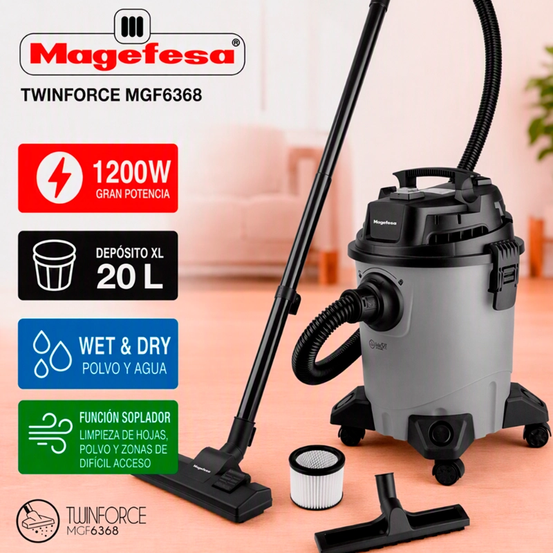 ASPIRADORA Y SOPLADORA POLVO/AGUA 20L MAGEFESA 1200W - 2