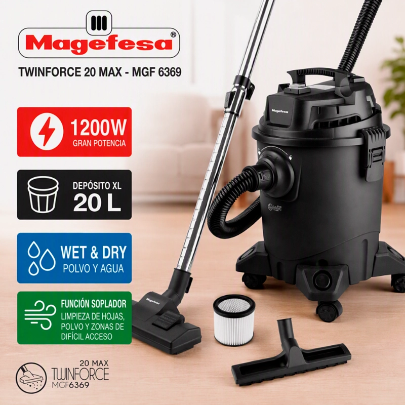 ASPIRADORA Y SOPLADORA POLVO/AGUA 20L MAGEFESA 1200W - 2
