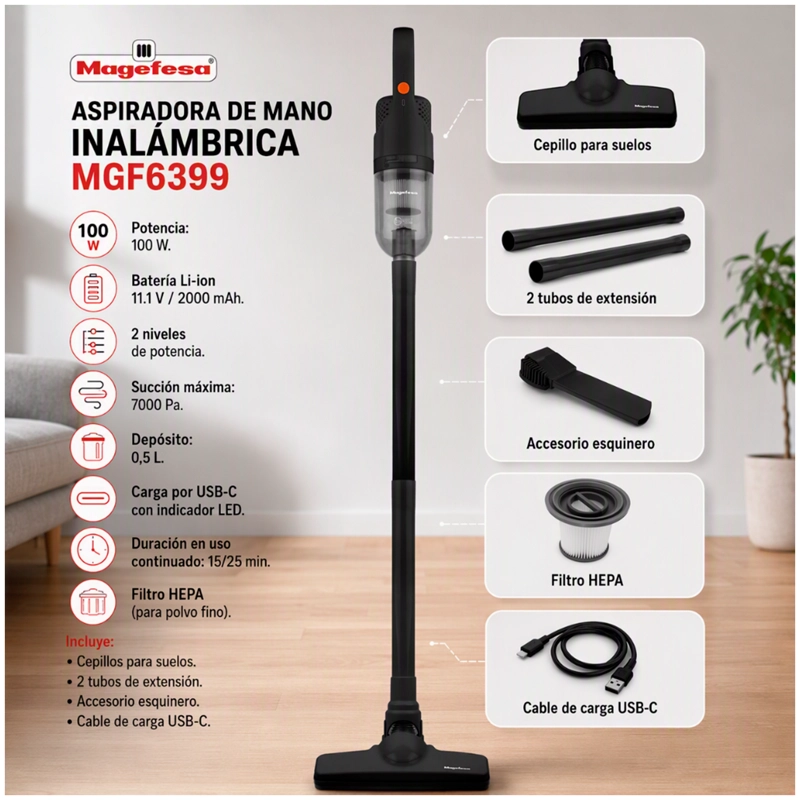 ASPIRADORA DE MANO INALAMBRICA MAGEFESA 100W- - 3