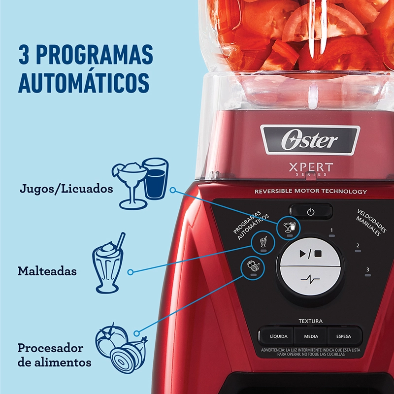 LICUADORA OSTER BLST3B-RPG-052 1100 W 2 L XPERT SERIES ROJA CONTROL TEXTURA BLEND N GO BLST3BRPG - 2