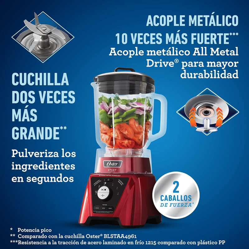 LICUADORA OSTER BLST3B-RPG-052 1100 W 2 L XPERT SERIES ROJA CONTROL TEXTURA BLEND N GO BLST3BRPG - 3