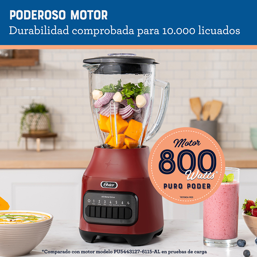 LICUADORA OSTER BLSTPEG-RPB-052 800 W 1.5 L VASO VIDRIO 6 VELOCIDADES + PULSO BLSTPEGRPB - 3