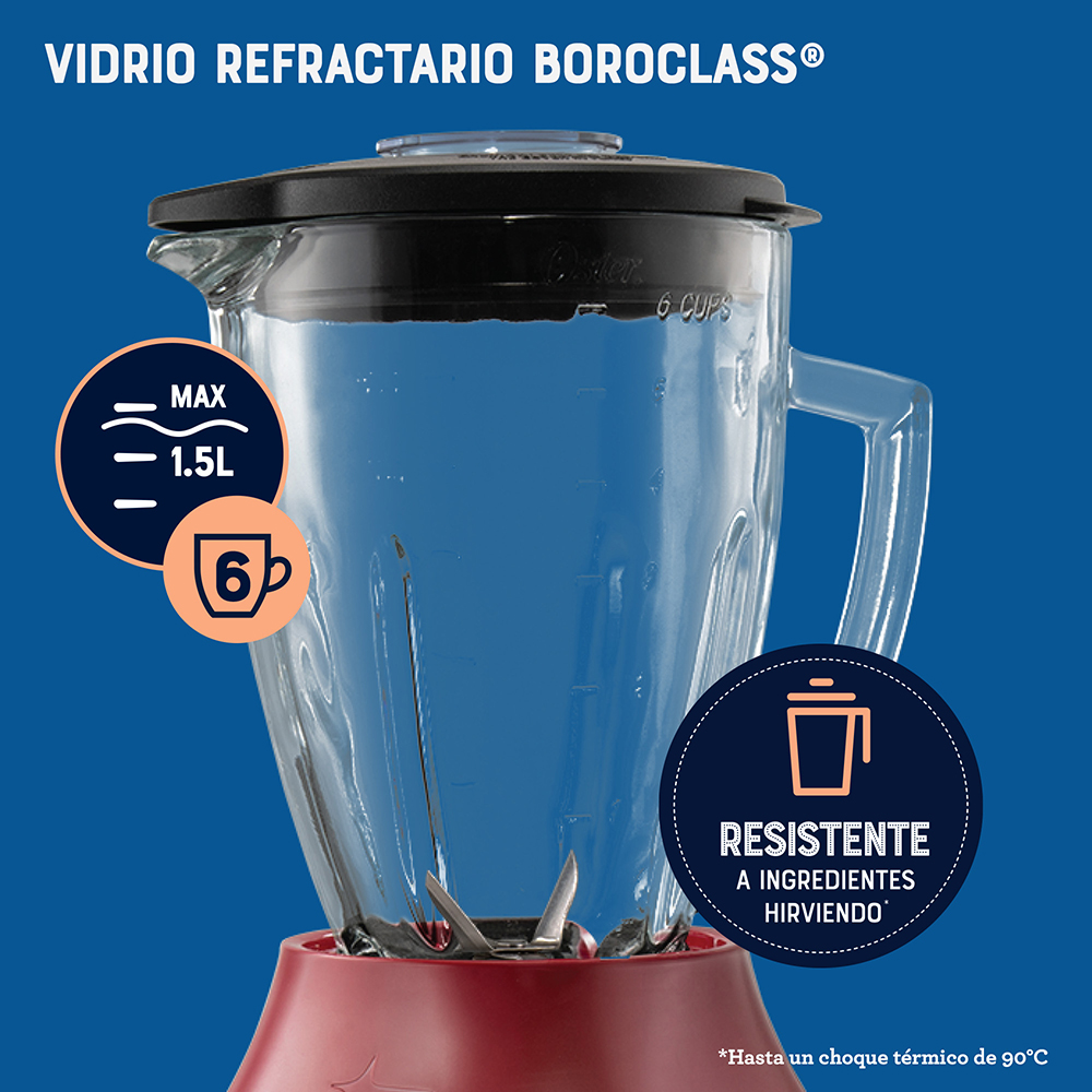 LICUADORA OSTER BLSTPEG-RPB-052 800 W 1.5 L VASO VIDRIO 6 VELOCIDADES + PULSO BLSTPEGRPB - 4