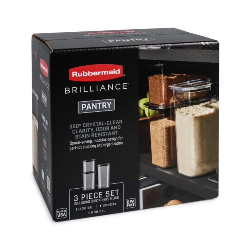 SET DE 3 CONTENEDORES HERMÉTICOS RUBBERMAID BRILLIANCE DE 1.8 L, 2.8 L Y 3.7 L - 3
