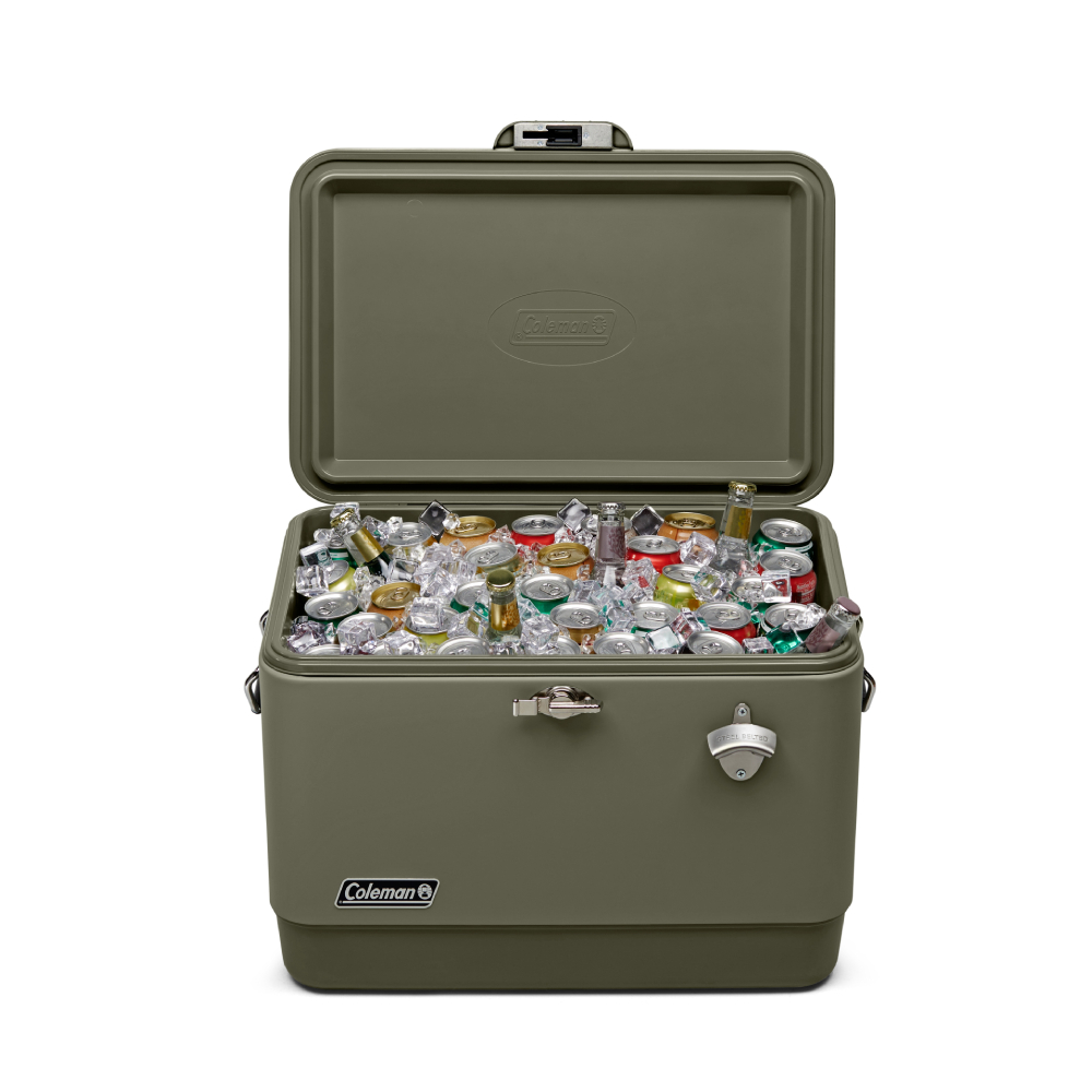 COOLER COLEMAN REUNION CAPACIDAD 54 QT / 51 LT VERDE MUSGO ACERO - 6