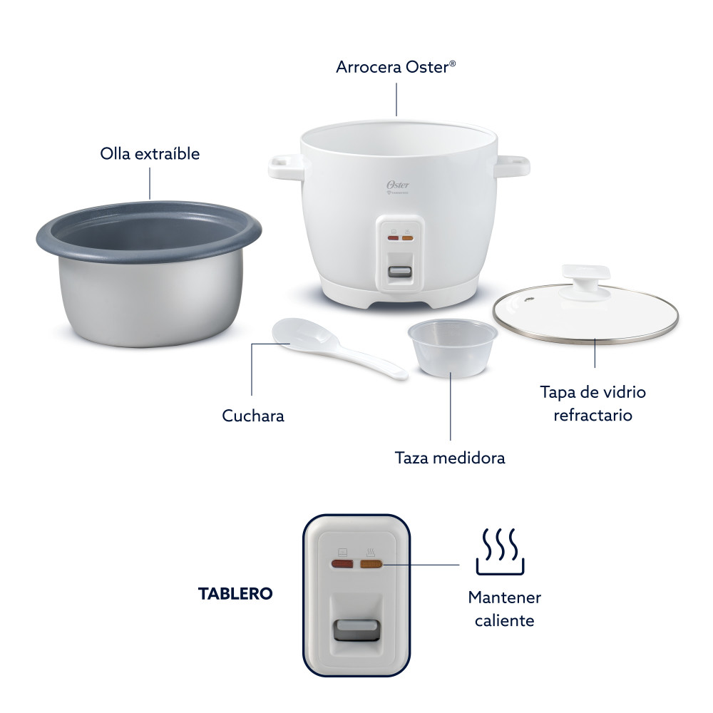 ARROCERA OSTER 7 TAZAS ANTIADHERENTE DIAMONDFORCE CKSTRCB7DFWHT - 10