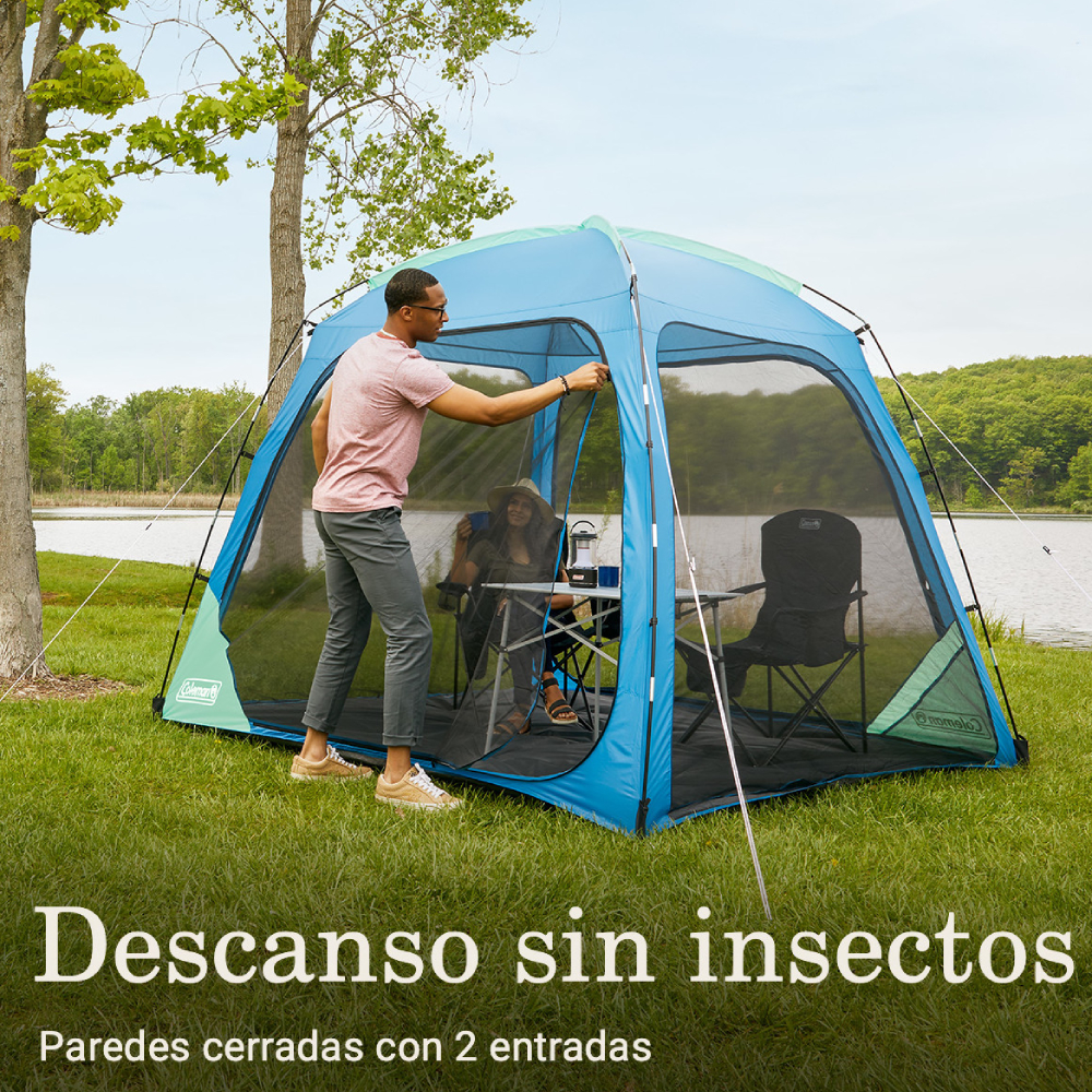 CARPA DE PLAYA SKYSHADE COLEMAN, 8 X 8 PIES, CON DOSEL Y PANTALLA, PARA 6 PERSONAS, AZUL - 2