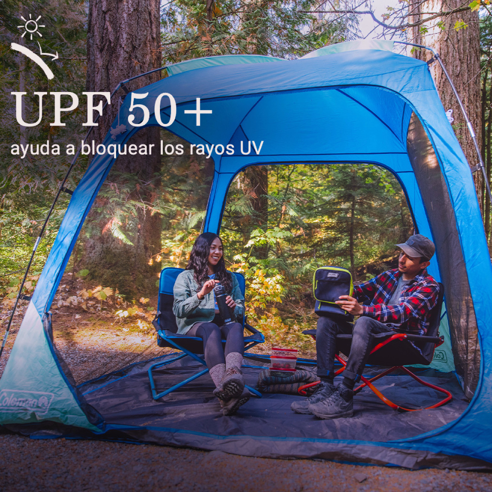 CARPA DE PLAYA SKYSHADE COLEMAN, 8 X 8 PIES, CON DOSEL Y PANTALLA, PARA 6 PERSONAS, AZUL - 3