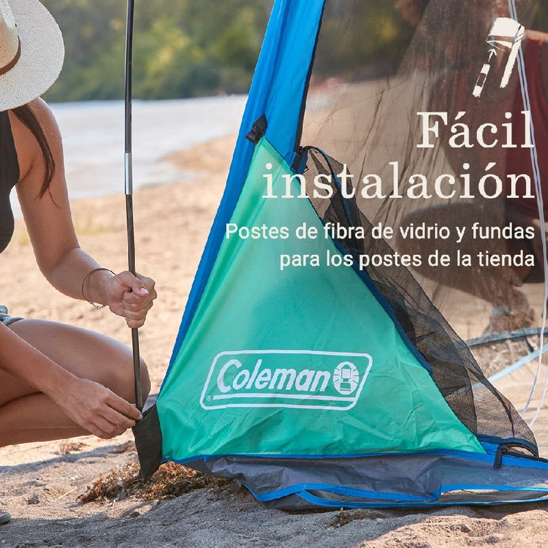 CARPA DE PLAYA SKYSHADE COLEMAN, 8 X 8 PIES, CON DOSEL Y PANTALLA, PARA 6 PERSONAS, AZUL - 4