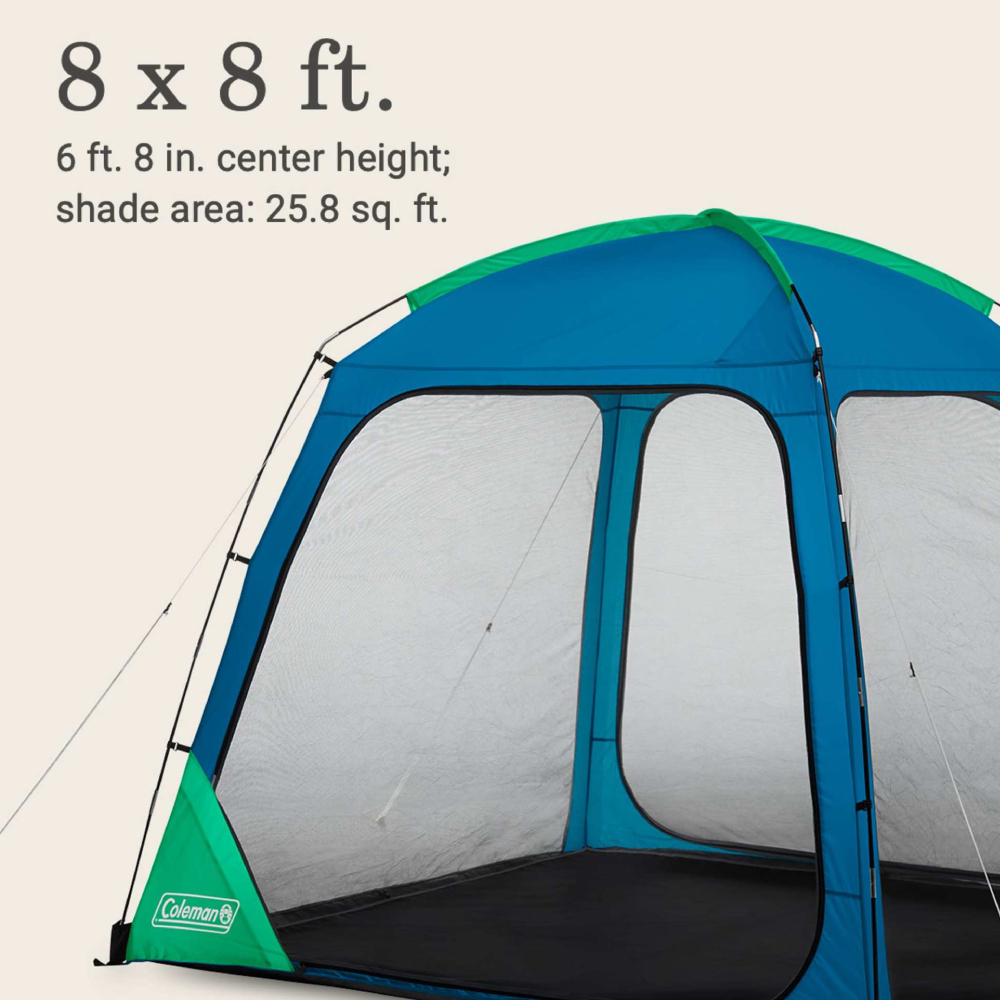 CARPA DE PLAYA SKYSHADE COLEMAN, 8 X 8 PIES, CON DOSEL Y PANTALLA, PARA 6 PERSONAS, AZUL - 6