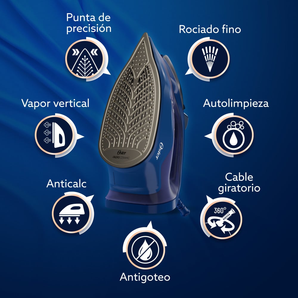 PLANCHA VAPOR OSTER AEROGLIDE ANTIGOTEO AZUL GCSTAC7202 - 6