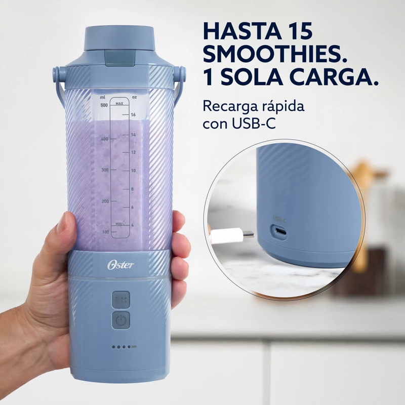 LICUADORA OSTER PORTATIL 590 ML RECARGABLE AZUL BLSTGFPMH20 - 2