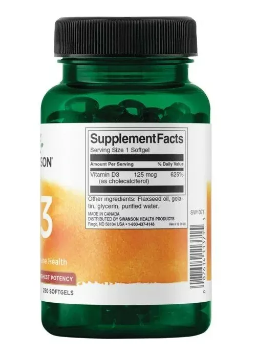 VITAMINA D3 5000 IU 250 SOFTGELS SWANSON - 2