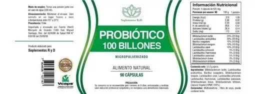 SUPLEMENTO ALIMENTICIO PROBIOTICO 100BILLONES 10CEPAS 90CAP VEGETAL RYD - 3