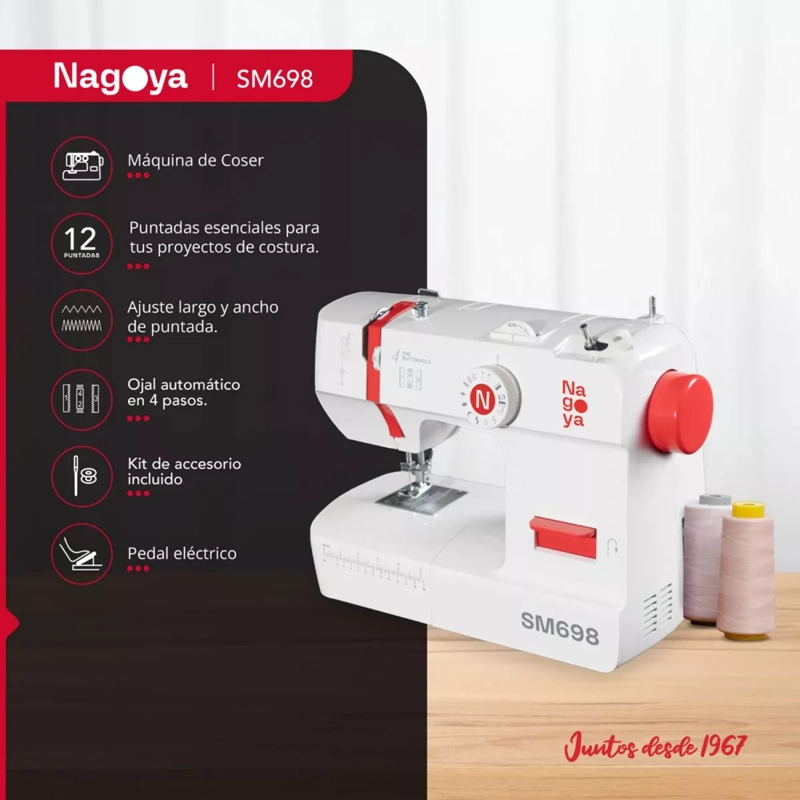 MÁQUINA DE COSER 12 PUNTADAS NAGOYA SM 698 COLOR BLANCO - 2