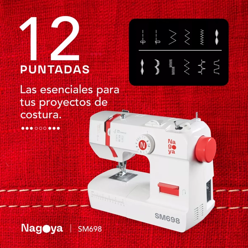 MÁQUINA DE COSER 12 PUNTADAS NAGOYA SM 698 COLOR BLANCO - 3