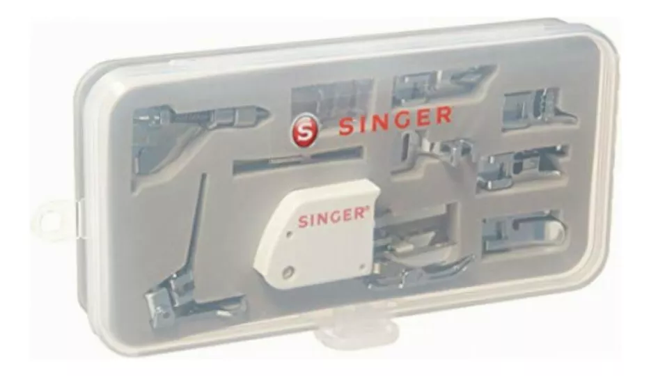 SINGER ACCESORIOS: 9 PRENSA TELAS, AGUJA DOBLE Y ESTUCHE COLOR PLATEADO - 2