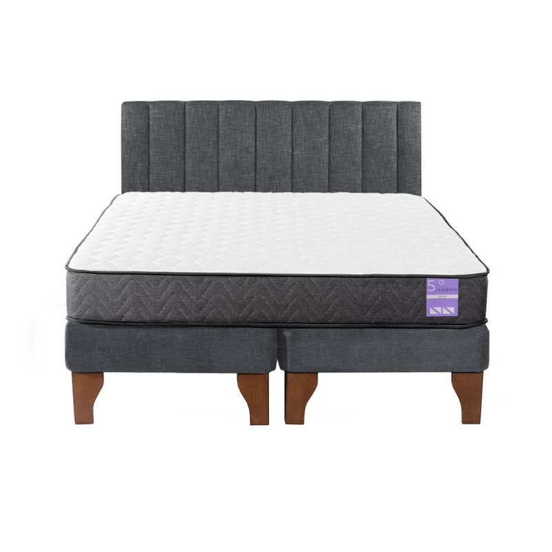 CAMA EUROPEA 2 PLAZAS + RESPALDO TUBULAR MADERA GRIS - 1