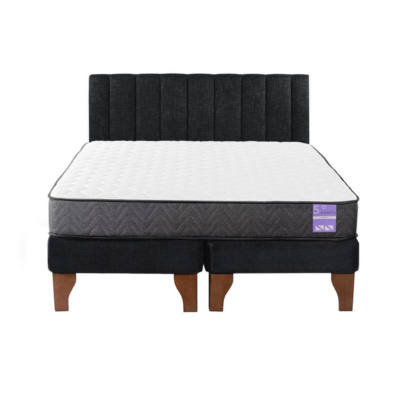 CAMA EUROPEA 5° SUEÑO 2 PLAZAS + RESPALDO TUBULAR MADERA EN COLOR NEGRO - 1