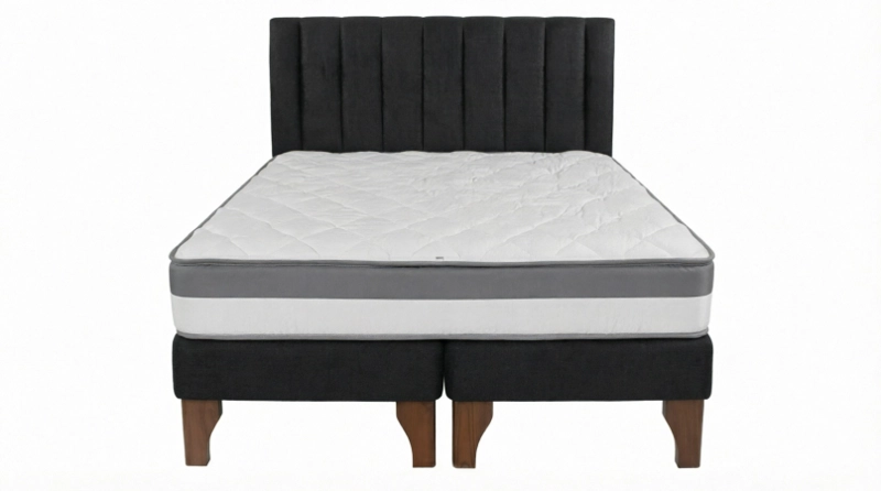 CAMA EUROPEA 2 PLAZAS + RESPALDO TUBULAR MADERA NEGRO - 1