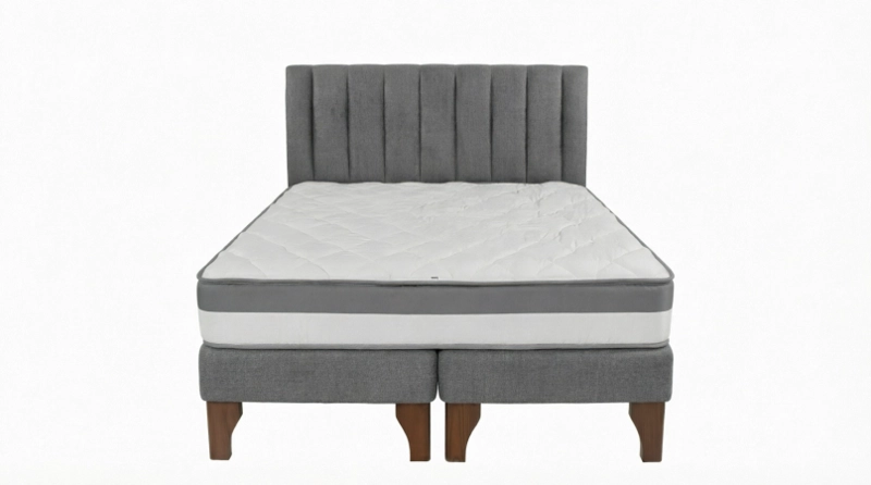 CAMA EUROPEA 2 PLAZAS + RESPALDO TUBULAR MADERA GRIS - 1