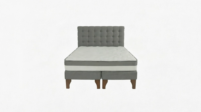 CAMA EUROPEA 2 PLAZAS + RESPALDO CAPITONE  MADERA GRIS - 1