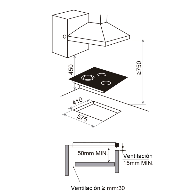 ENCIMERA VITROCERÁMICA ELÉCTRICA GRÖNER 3 PLATOS HE3TB TOUCH DUAL - 5