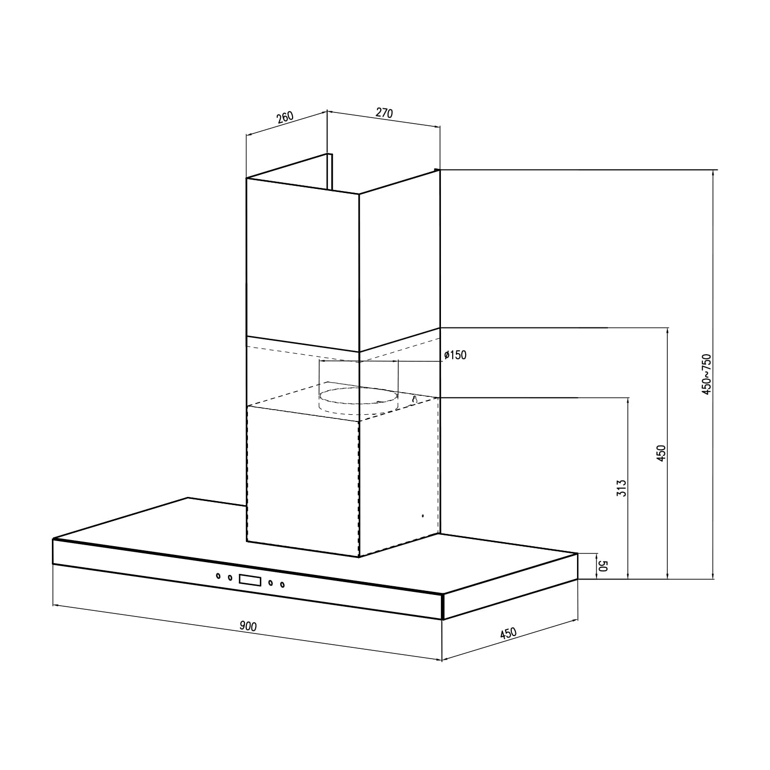 CAMPANA GRÖNER ANCHO 90 CM QCH90 DECORATIVA DIGITAL INOX 550 M3/H - 4