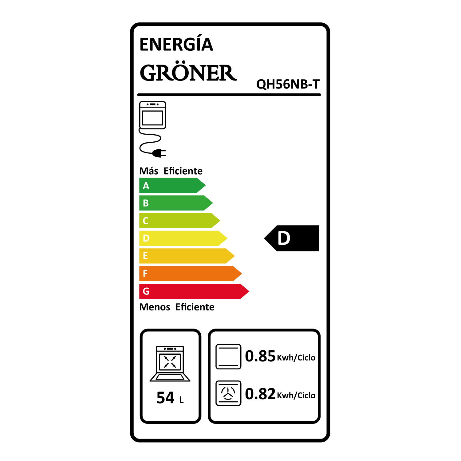 HORNO ELÉCTRICO EMPOTRABLE GRÖNER BLACK TRIPLE VIDRIO 7F 56L - 8