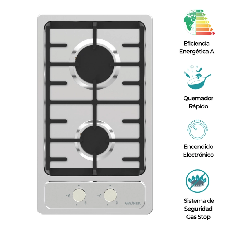 ENCIMERA A GAS GRÖNER 2 PLATOS QEG2 INOXIDABLE - 1