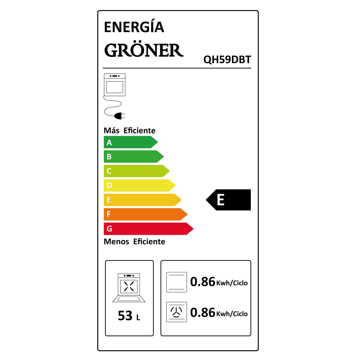 HORNO ELÉCTRICO GRÖNER EMPOTRABLE 59L QH59DBT BLACK TOUCH TRIPLE VIDRIO 10F - 7
