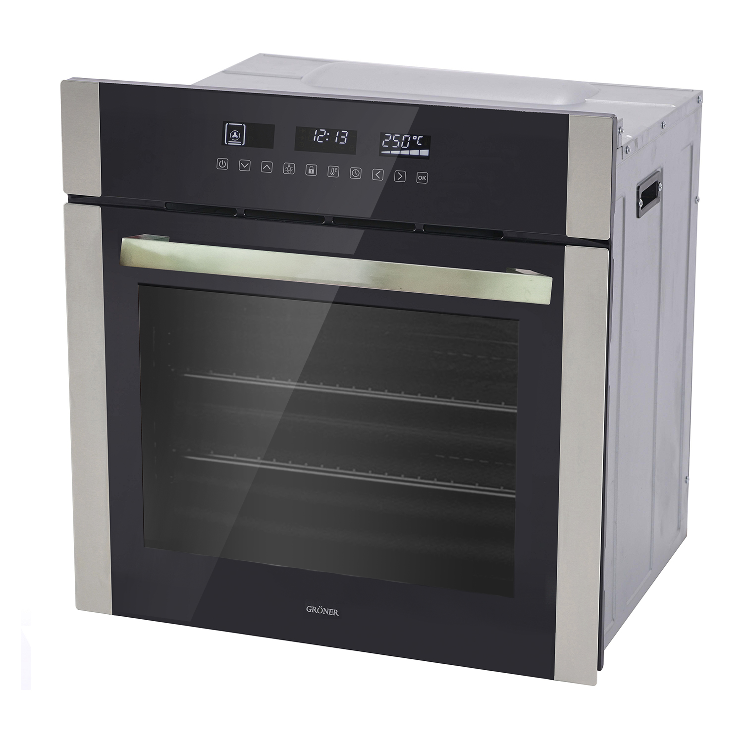 HORNO ELÉCTRICO GRONER EMPOTRABLE 59L QH59DSST INOX TOUCH TRIPLE VIDRIO 10F