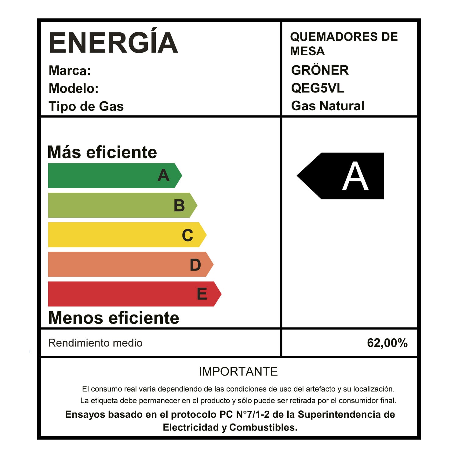 ENCIMERA A GAS GRÖNER 5 PLATOS QEG5VL VITRO - 9