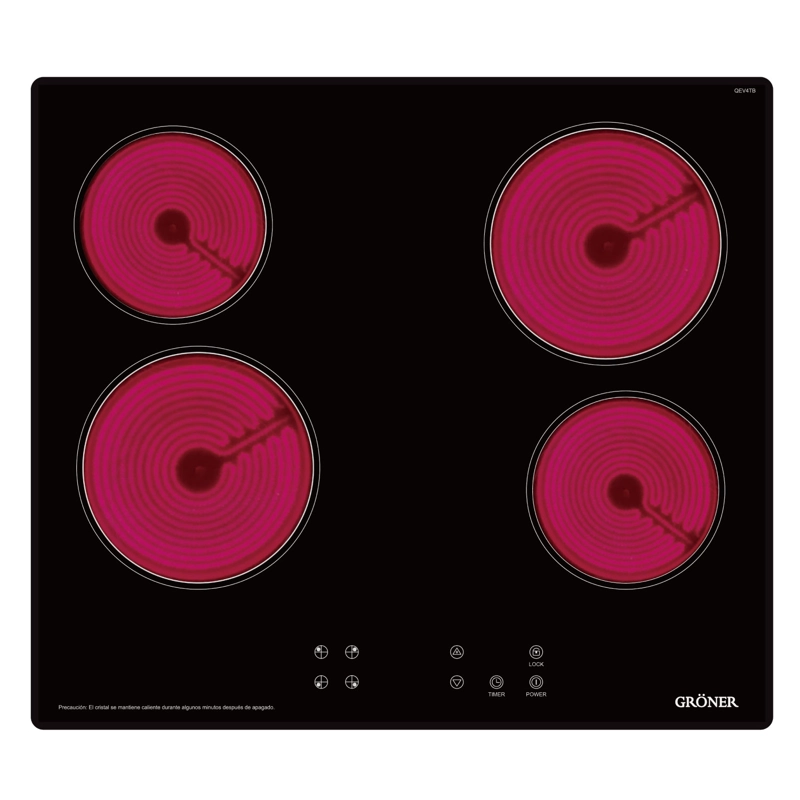 ENCIMERA VITROCERÁMICA ELÉCTRICA GRÖNER 4 PLATOS QEV4TB TOUCH BLACK - 2