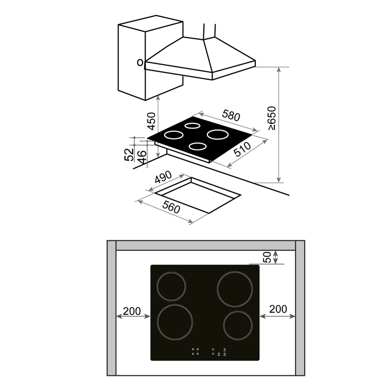 ENCIMERA VITROCERÁMICA ELÉCTRICA GRÖNER 4 PLATOS QEV4TB TOUCH BLACK - 4
