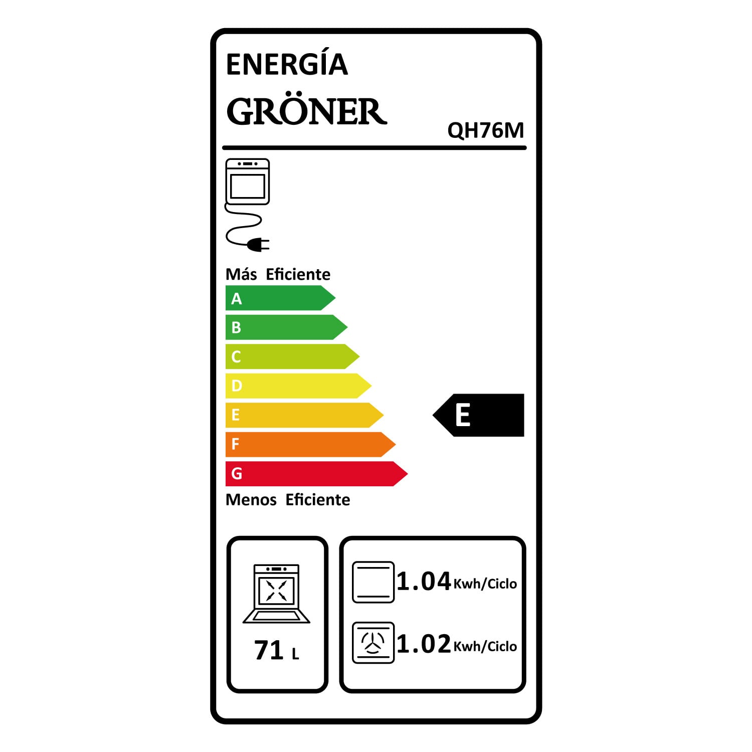 HORNO ELÉCTRICO GRONER EMPOTRABLE 76L QH76M DELUXE AIR FRY - 5