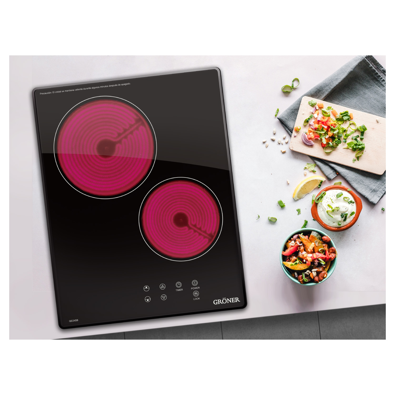 ENCIMERA VITROCERÁMICA GRÖNER TOUCH BLACK XS 2Q - 2
