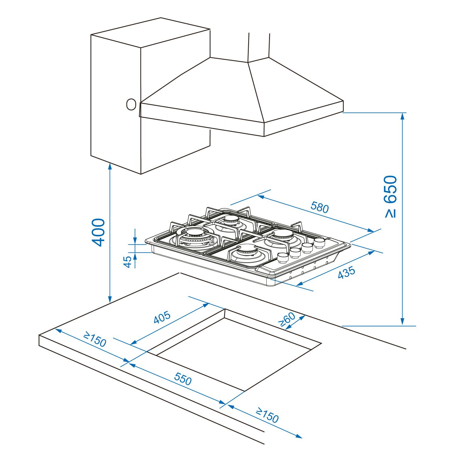 KIT HORNO ENCIMERA A GAS INOX 4Q - 5