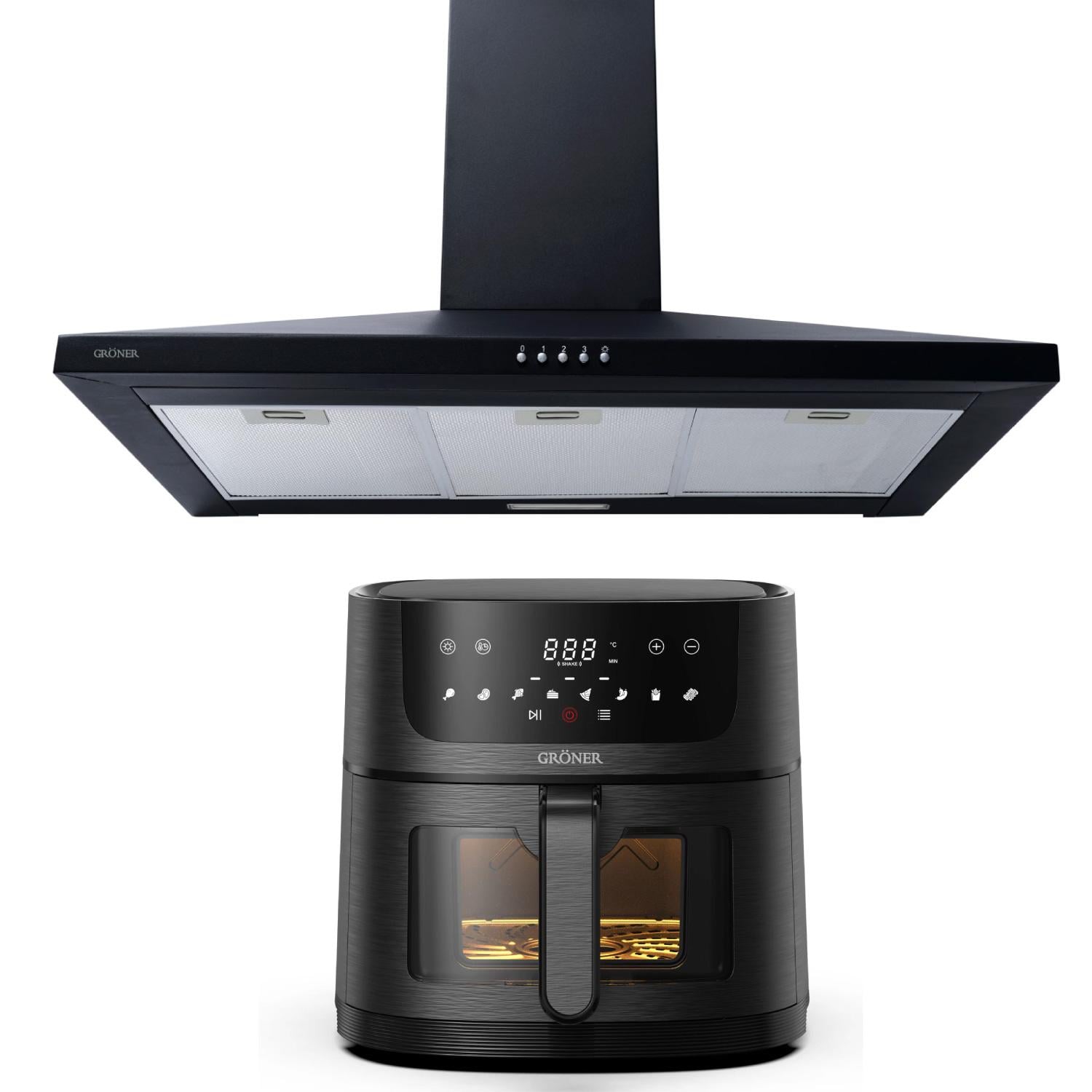 KIT FREIDORA DE AIRE DIGITAL 6L + CAMPANA PIRAMIDAL GRÖNER BLACK 90 CM - 1