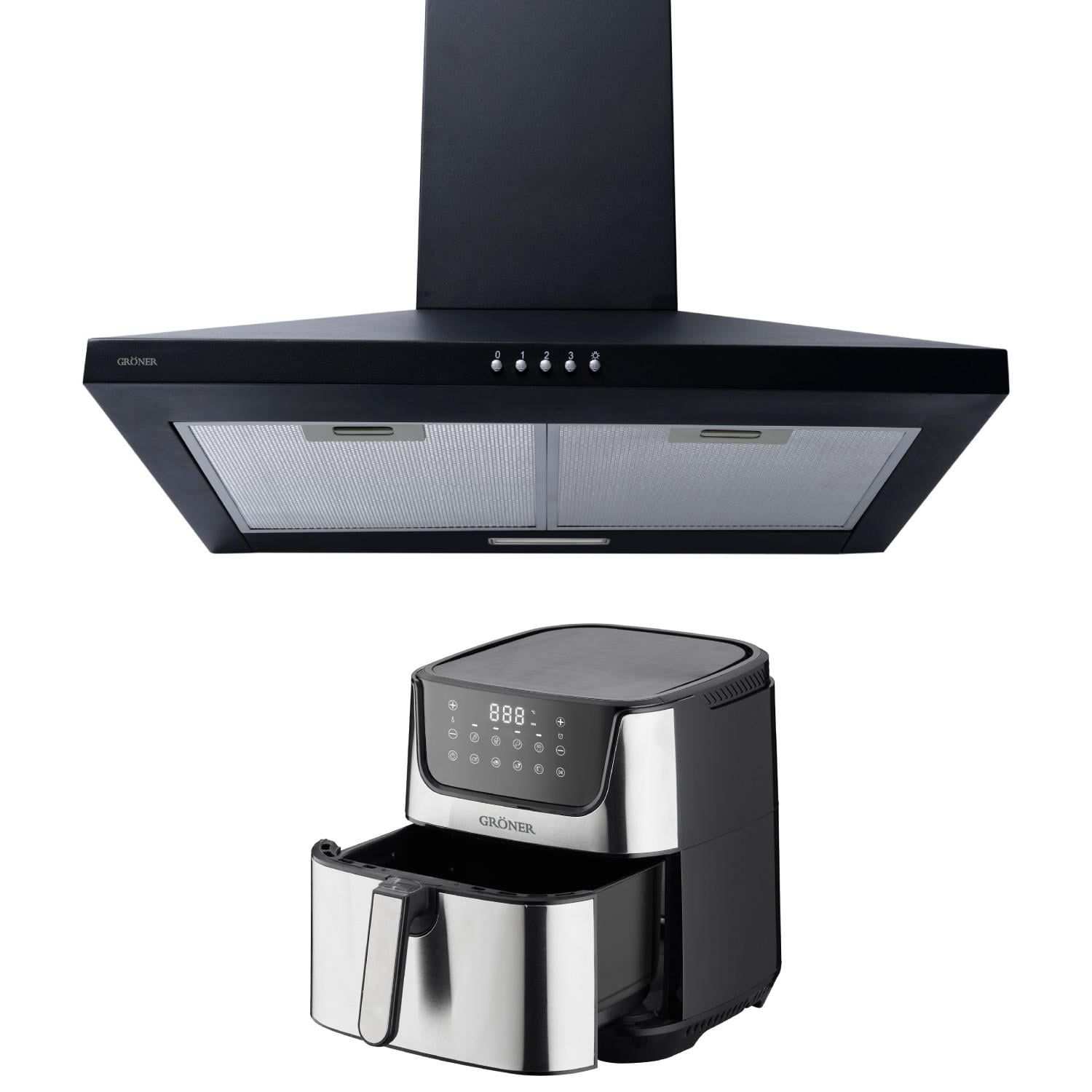 KIT FREIDORA DE AIRE DIGITAL 7L + CAMPANA PIRAMIDAL GRÖNER BLACK 60 CM - 1