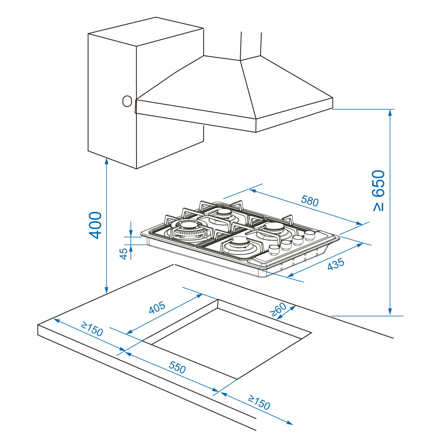 ENCIMERA A GAS GRÖNER INOX 4QL - 7