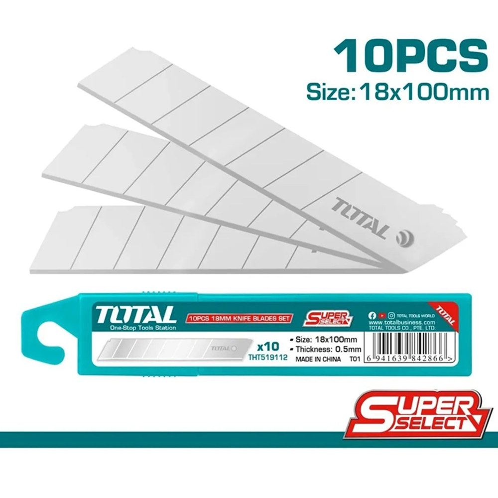 10X REPUESTO HOJA CUCHILLO CARTONERO CORTA CARTÓN 18MM TOTAL THT519112 - 2