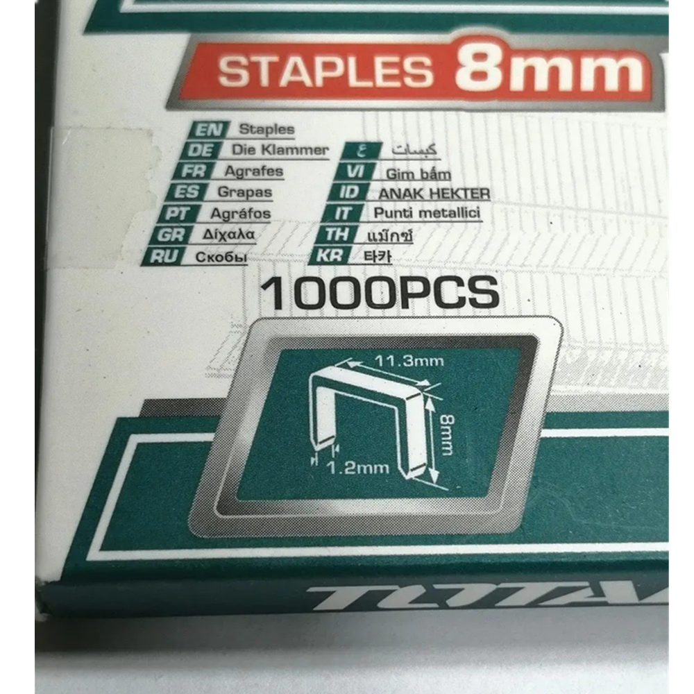 GRAPA TOTAL THT3982 CORCHETES 8 X 1.2 MM CAJA 1000 UNIDADES METAL - 2