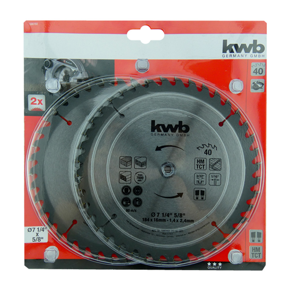 PACK2 HOJA DISCO SIERRA CIRCULAR 7 1/4 40 DIENTES KWB 586192 - 1