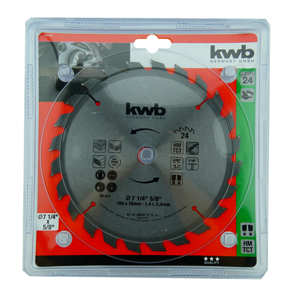 DISCO SIERRA CIRCULAR 7 1/4 PULGADAS 24 DIENTES KWB 586142 - 1