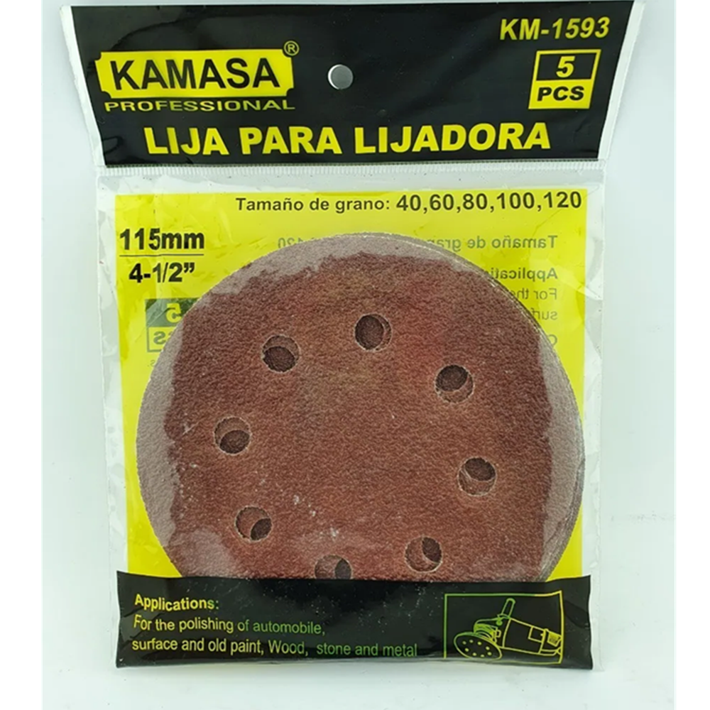 5 DISCO LIJA PARA PULIR 115MM VELCRO GRANO VARIADO KAMASA KM1593 - 2