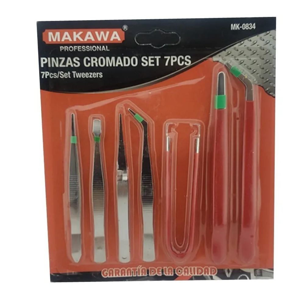 SET KIT JUEGO DE PINZAS CROMADO 7 PIEZAS MAKAWA MK0834 - 1