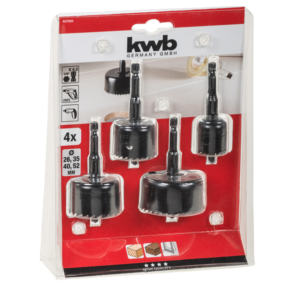KIT JUEGO HOJA BROCA SIERRA COPA P/ MADERA 4 PCS KWB 497900 - 2